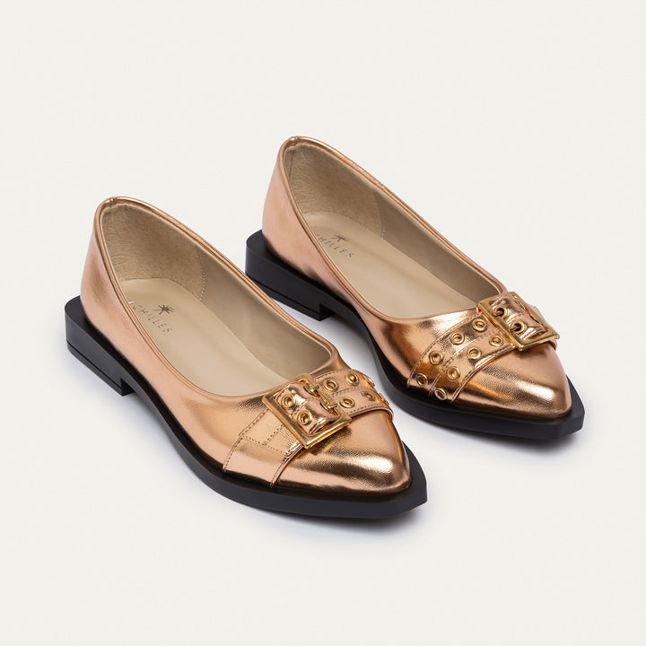 Achilles | Buckled Pointed Loafers - Rose Gold