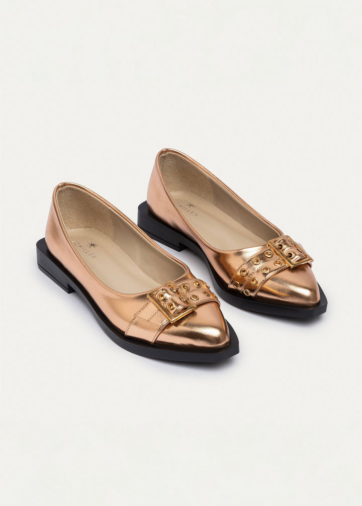 Achilles | Buckled Pointed Loafers - Rose Gold