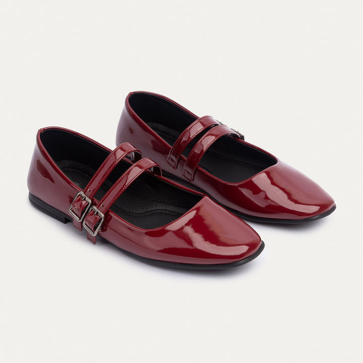 Milan Double Strap Mary Jane Flats | Patent Crimson Red