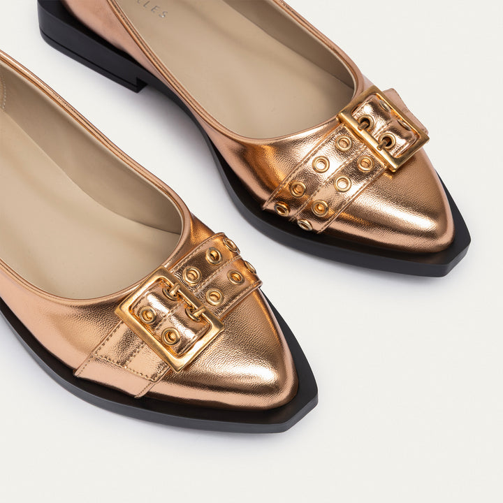 Achilles | Buckled Pointed Loafers - Rose Gold