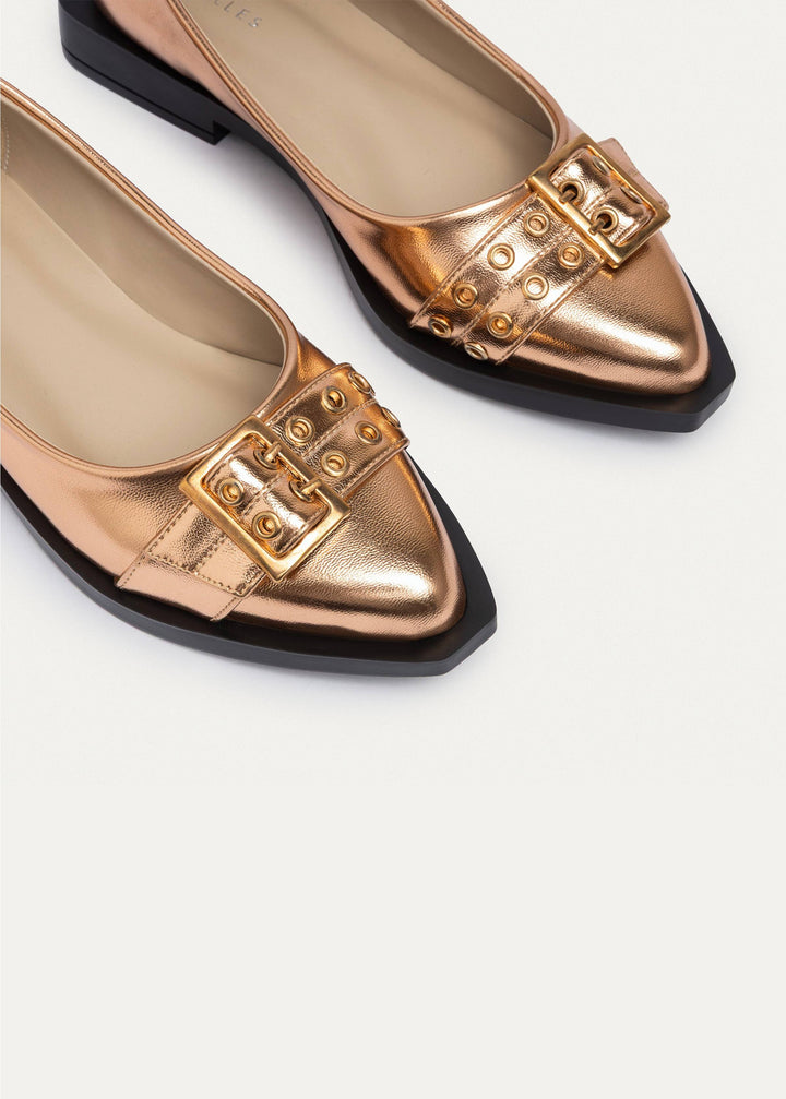 Buckled Pointed Loafers | Rose Gold