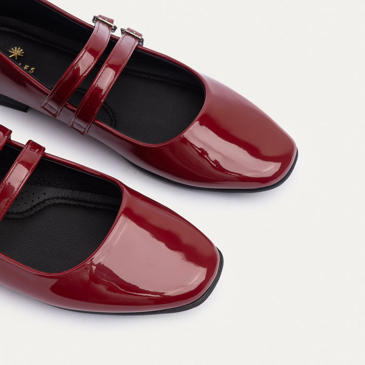Milan Double Strap Mary Jane Flats | Patent Crimson Red
