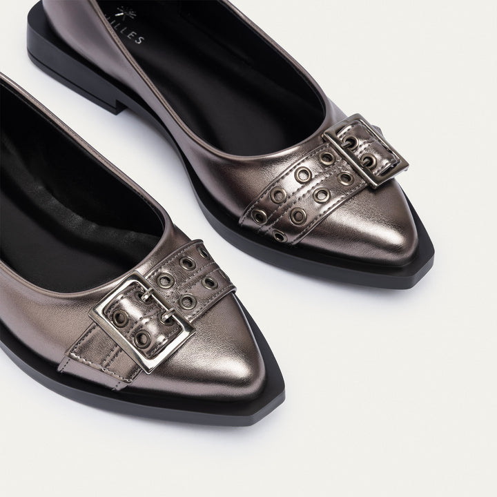 Buckled Pointed Loafers | Bronze Gray