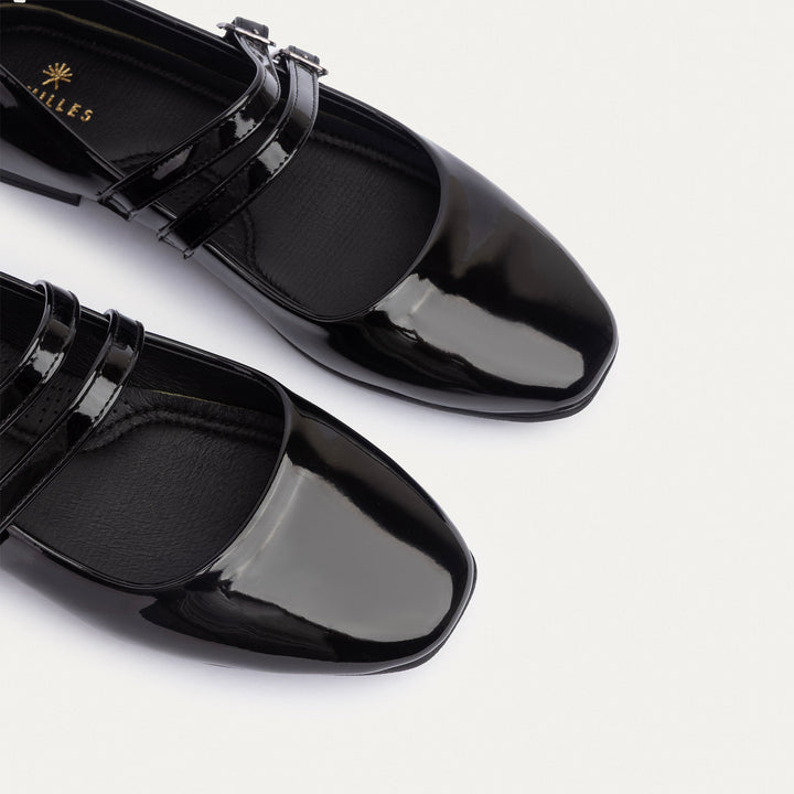 Milan Double Strap Mary Jane Flats | Patent Black