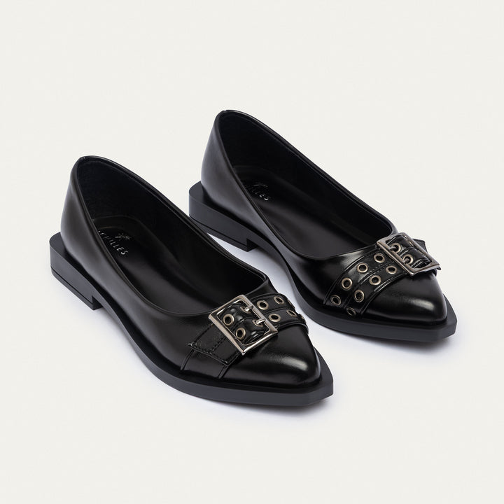 Buckled Pointed Loafers | Black