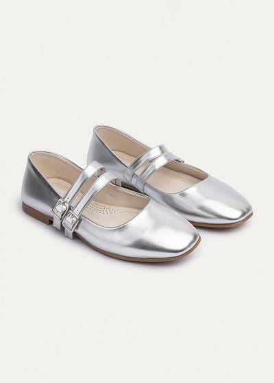 Milan Double Strap Mary Jane Flats | Silver