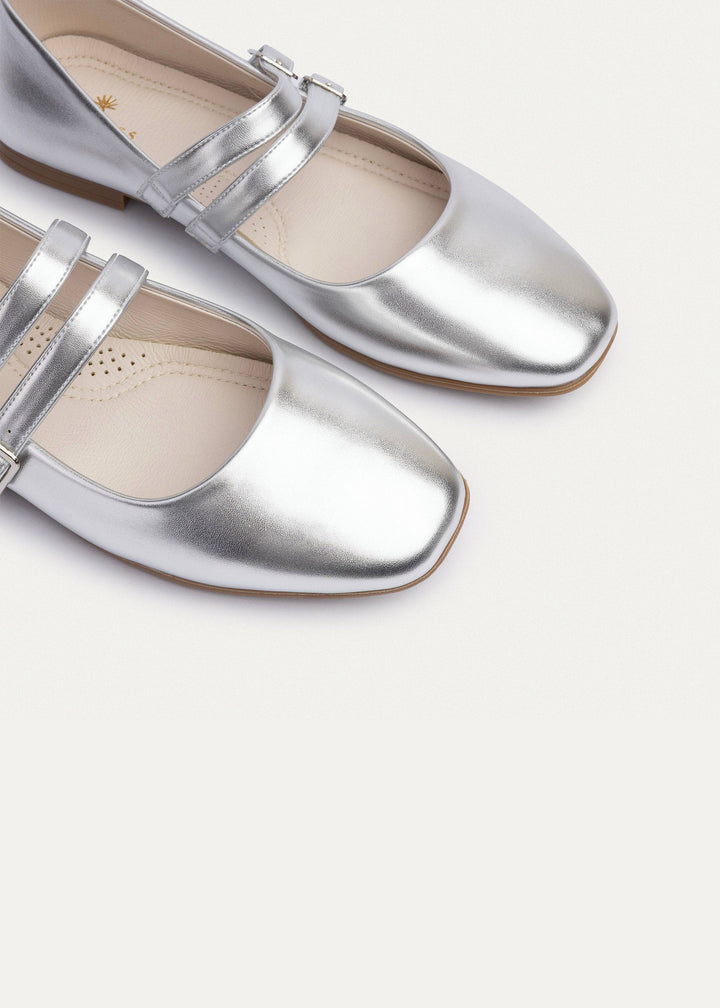 Achilles | Milan Double Strap Mary Jane Flats - Silver
