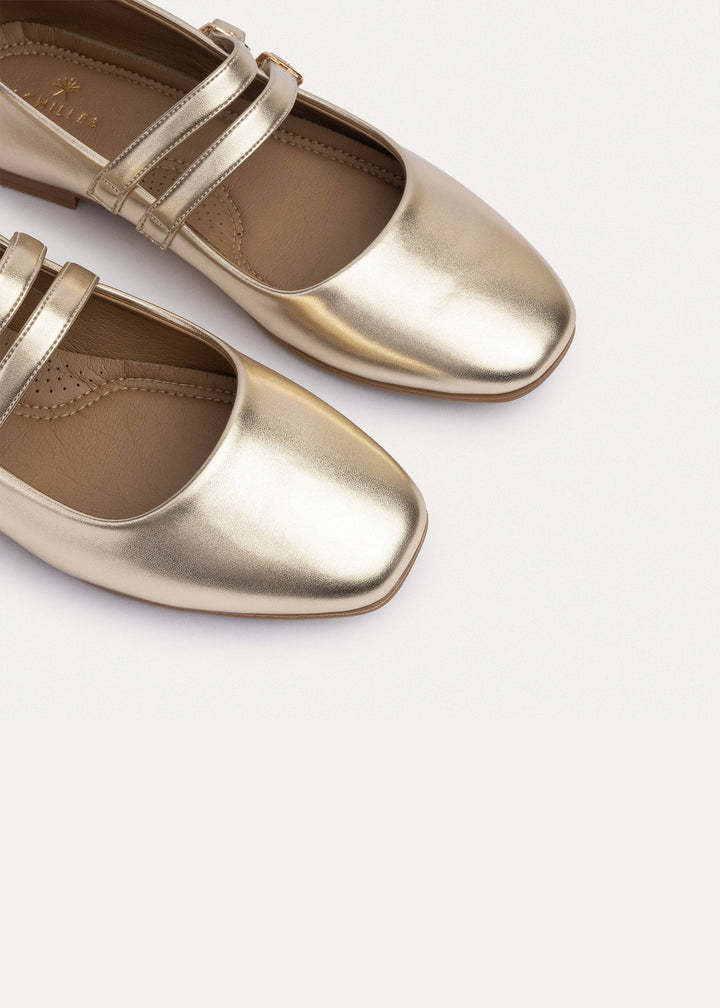 Milan Double Strap Mary Jane Flats | Gold