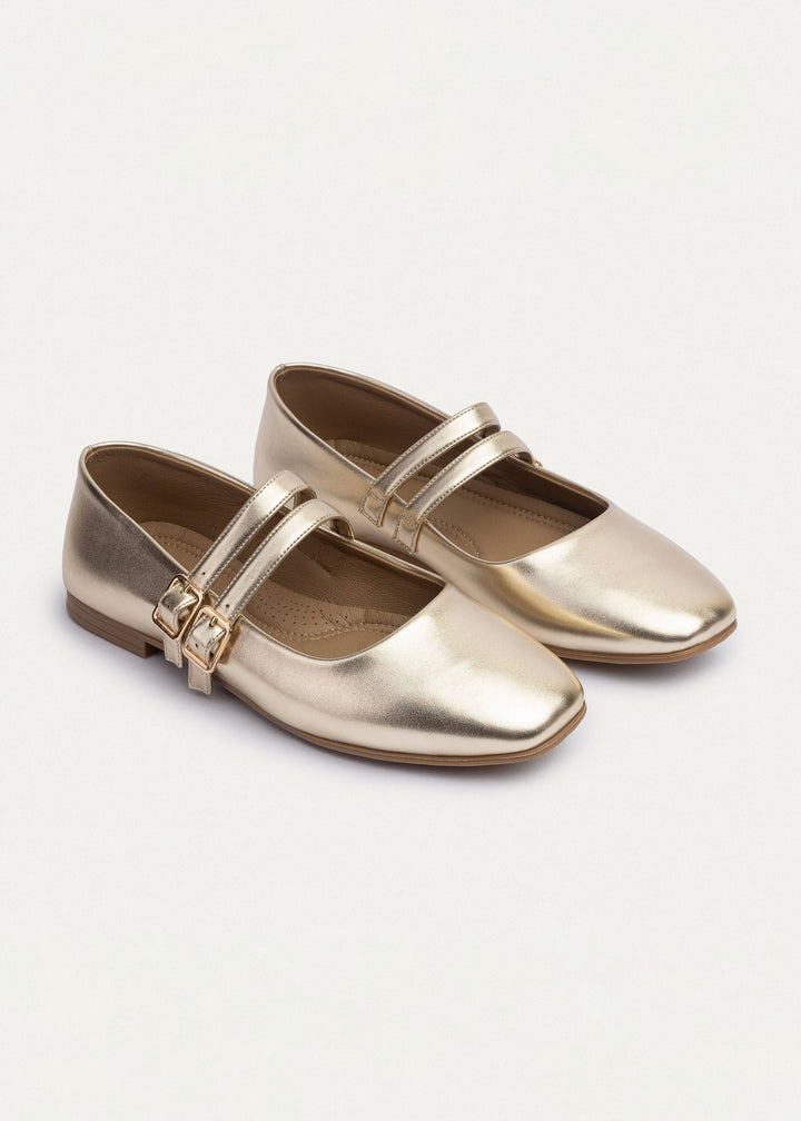 Milan Double Strap Mary Jane Flats | Gold