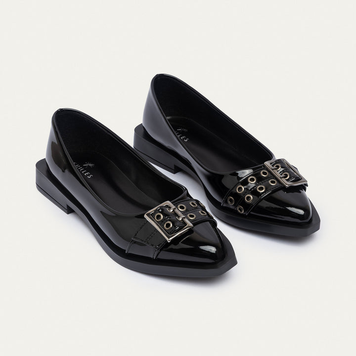 Achilles | Buckled Pointed Loafers - Patent Black