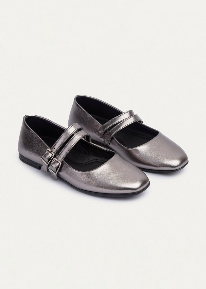 Achilles | Milan Double Strap Mary Jane Flats - Bronze Gray