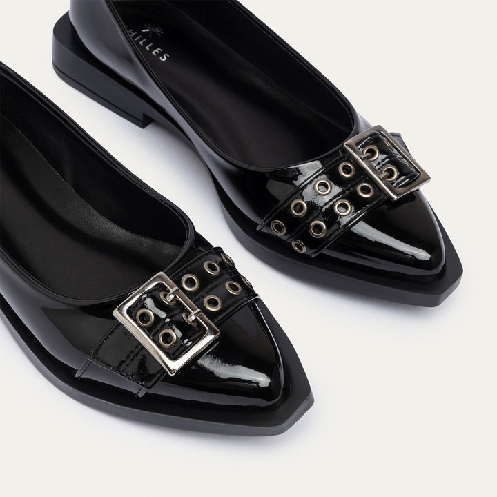 Buckled Pointed Loafers | Patent Black