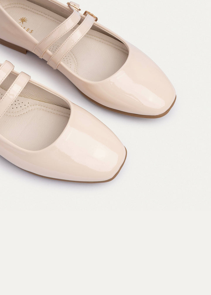 Milan Double Flats Mary Jane Flats | Patent Beige