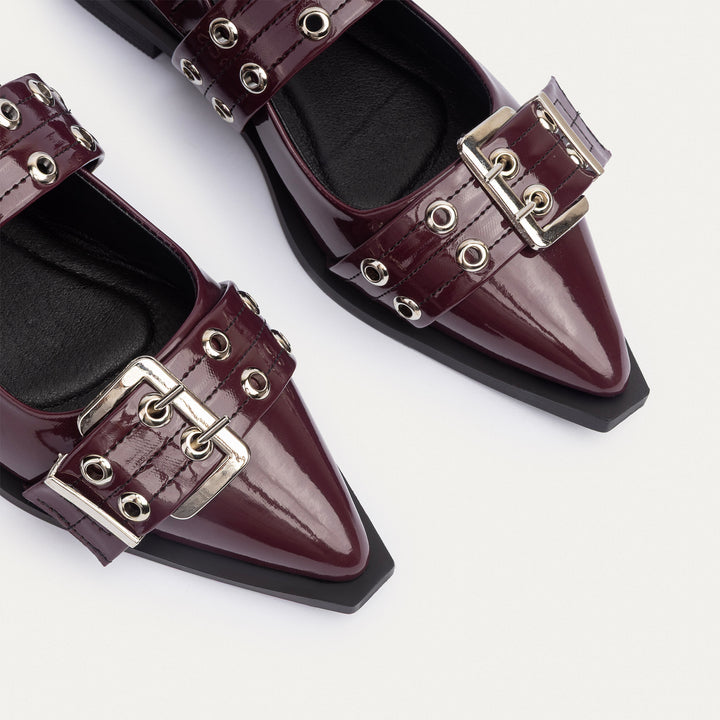 Lana Slingback Buckle Pointy Flats | Deep Wine