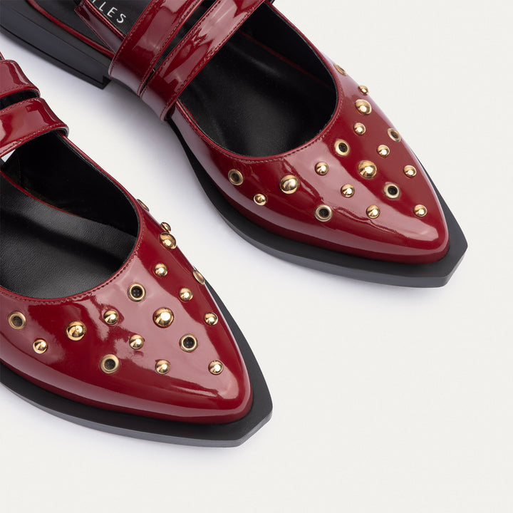 Women's Gilded Stud Slingback Flats | Burgundy
