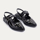 Women's Gilded Stud Slingback Flats | Glossy Patent Black