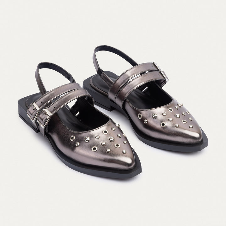 Women's Gilded Stud Slingback Flats | Bronze Gray