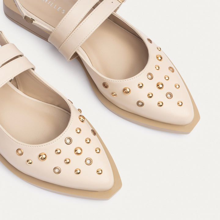 Women's Gilded Stud Slingback Flats | Beige