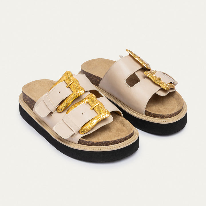 Achilles | Monaco Buckle Platform Sandals - Beige