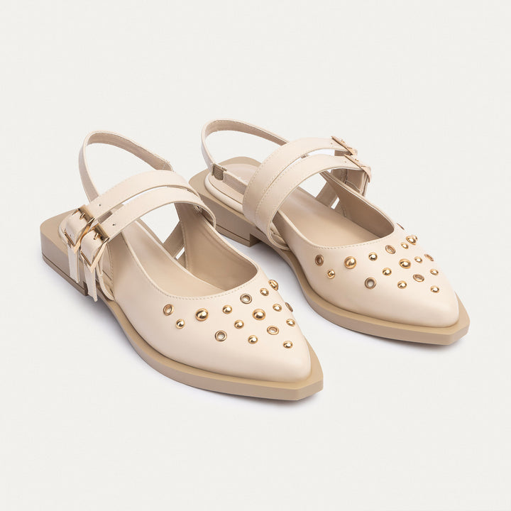 Women's Gilded Stud Slingback Flats | Beige