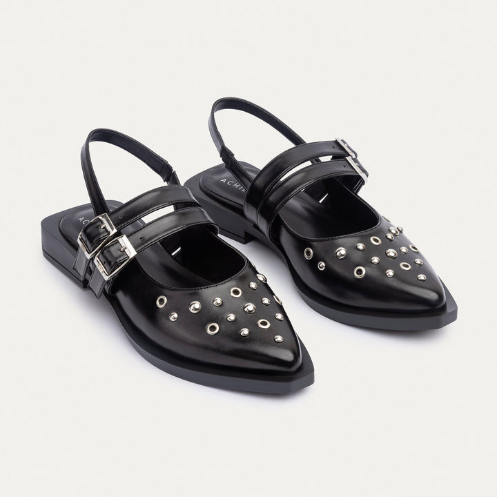 Women's Gilded Stud Slingback Flats | Black