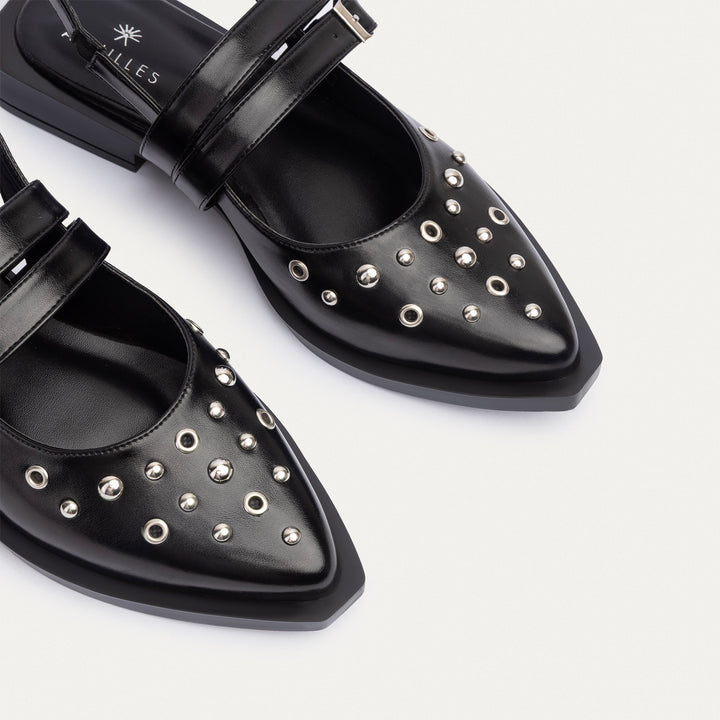 Women's Gilded Stud Slingback Flats | Black