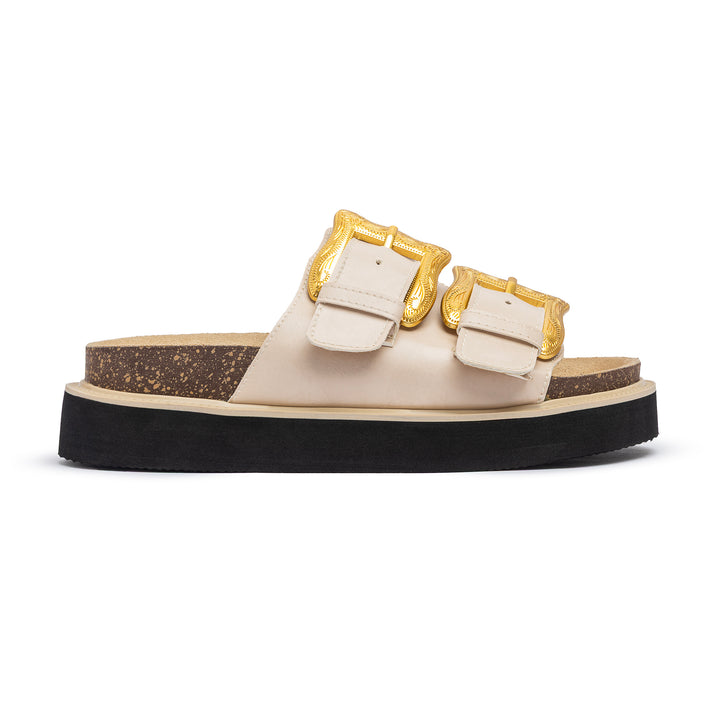 Achilles | Monaco Buckle Platform Sandals - Beige