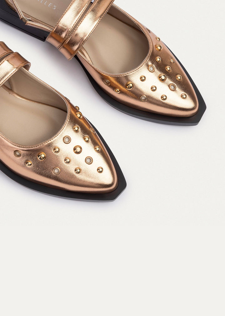 Women's Gilded Stud Slingback Flats | Rose Gold