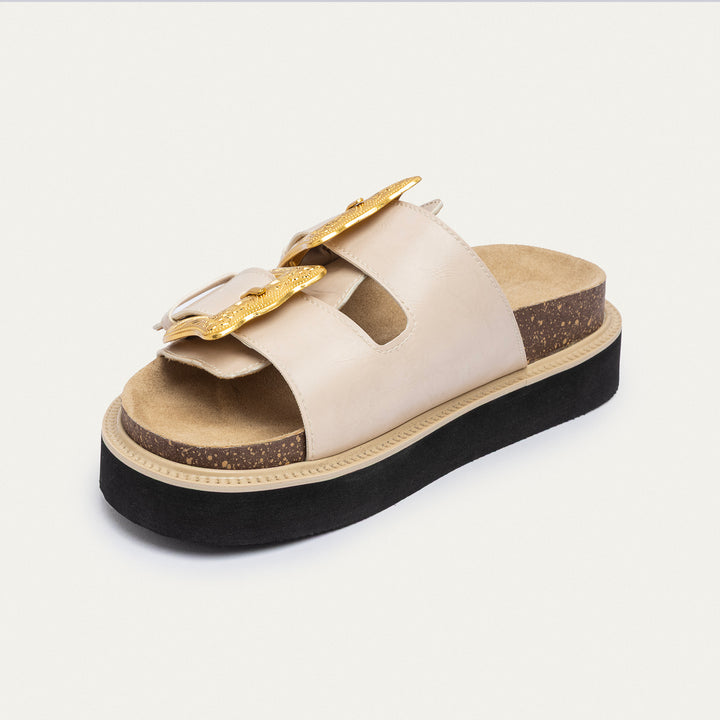 Achilles | Monaco Buckle Platform Sandals - Beige