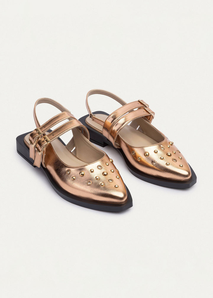 Achilles |  Women's Gilded Stud Slingback Flats - Rose Gold