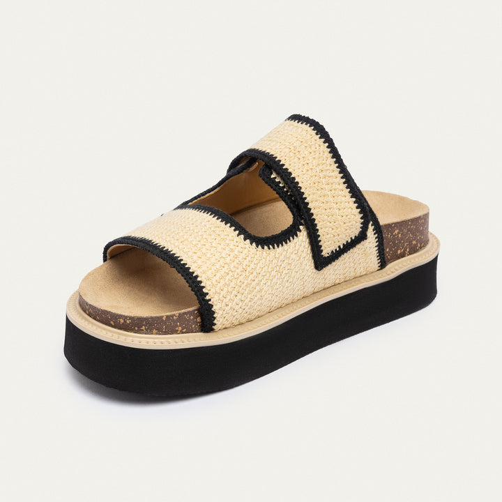 Coastal Banded Straw Platform Slides | Beige
