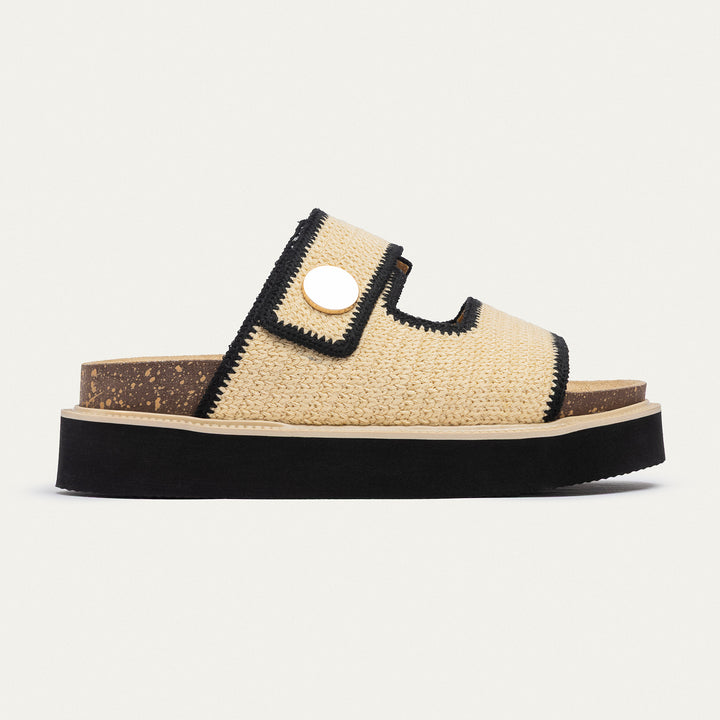 Coastal Banded Straw Platform Slides | Beige