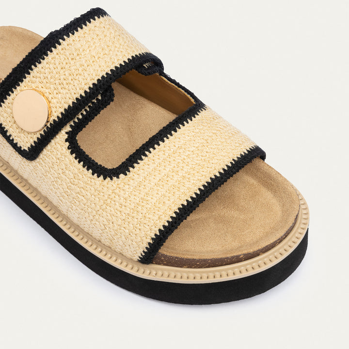Coastal Banded Straw Platform Slides | Beige