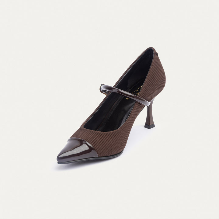 Achilles| Ribbed Mary Jane Heels - Brown