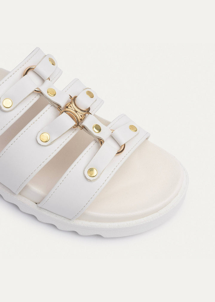 Athena Buckle Slides | White