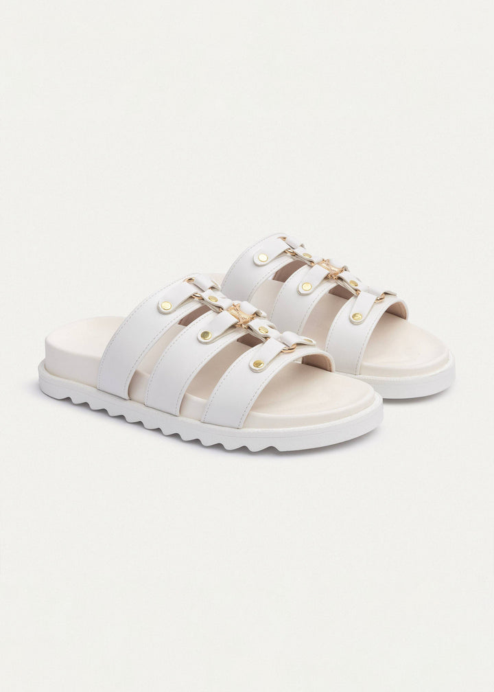Athena Buckle Slides | White