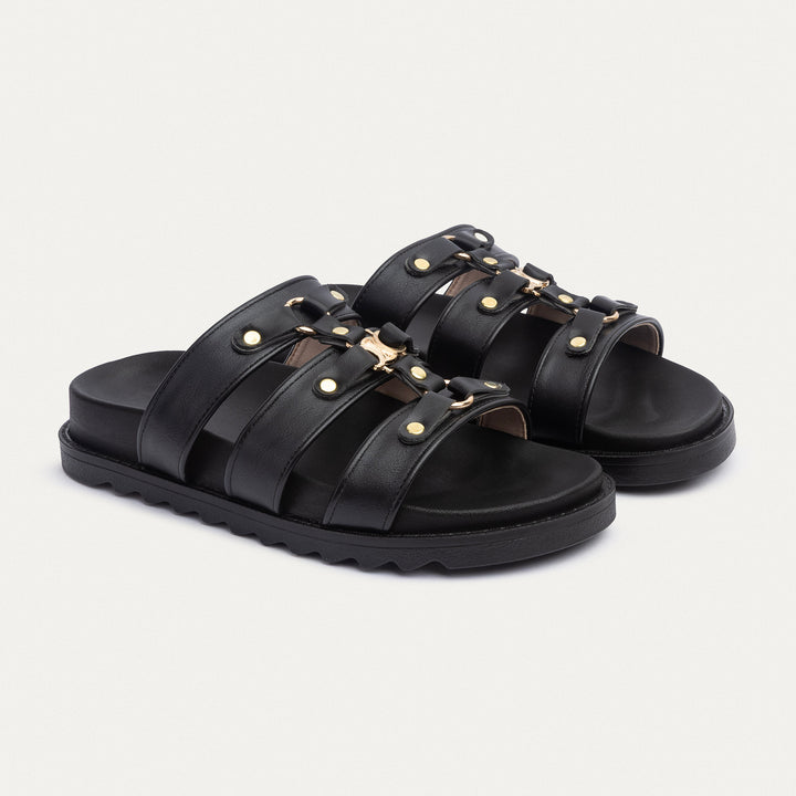 Athena Buckle Slides | Black