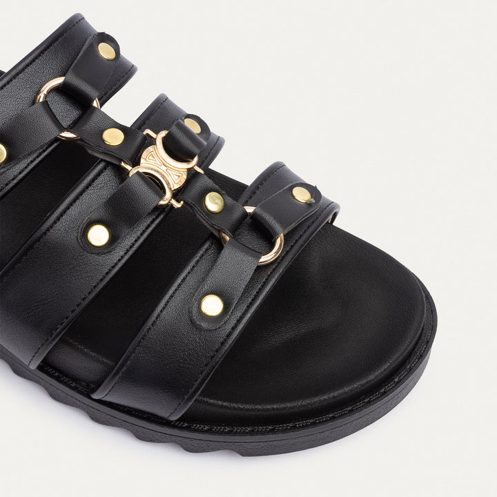 Athena Buckle Slides | Black