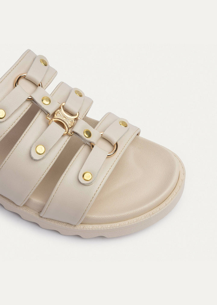 Athena Buckle Slides | Beige