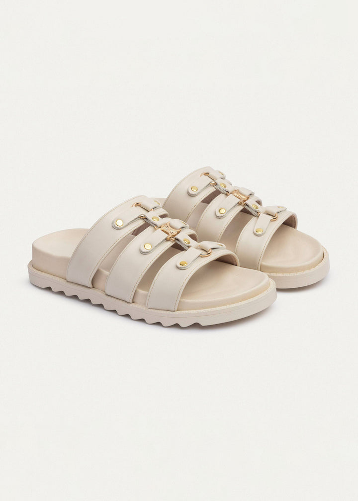 Athena Buckle Slides | Beige