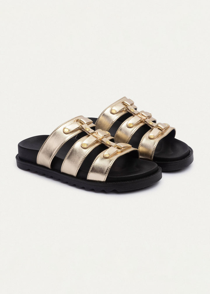 Athena Buckle Slides | Gold