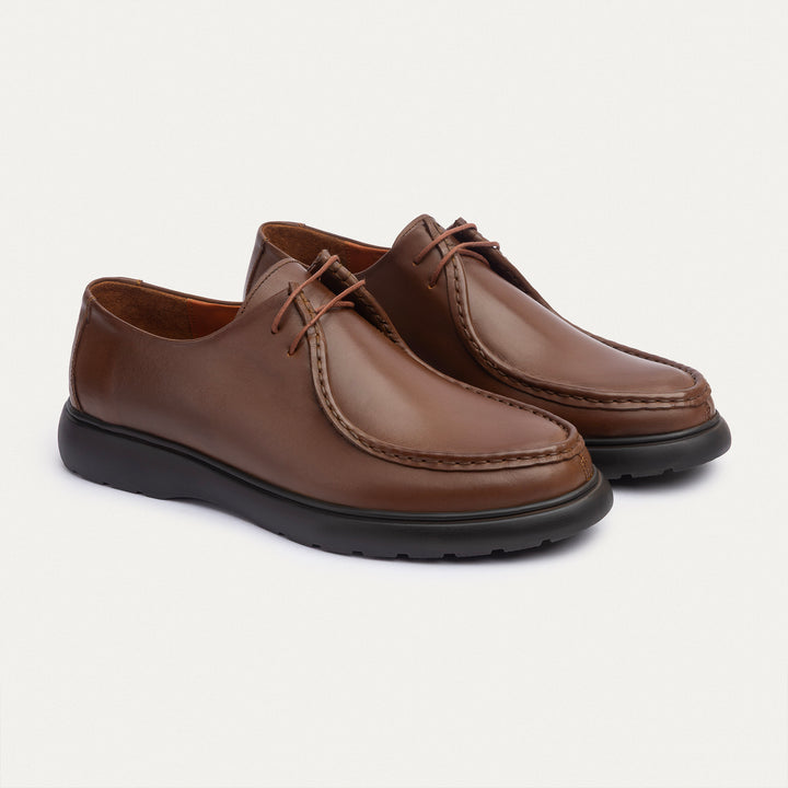 Achilles| Contour Comfort Moc-Toe Lace-Up Shoe - Leather Light Brown