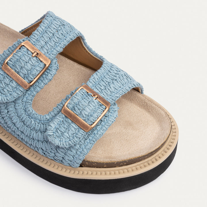 Boho Chic Woven Platform Slides | Sky Blue