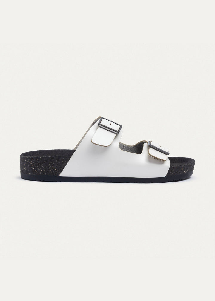 Luxe Twin Buckle Slides “ White