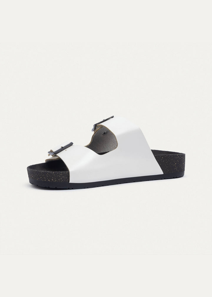 Luxe Twin Buckle Slides “ White