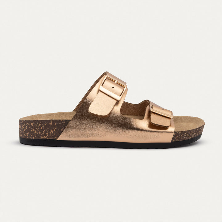 Achilles | Luxe Twin Buckle Slides – Rose Gold
