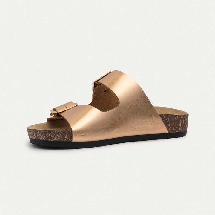 Achilles | Luxe Twin Buckle Slides – Rose Gold
