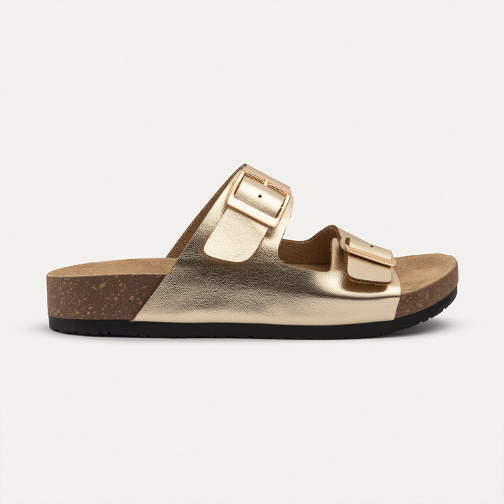 Achilles | Luxe Twin Buckle Slides – Gold