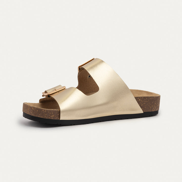 Achilles | Luxe Twin Buckle Slides – Gold