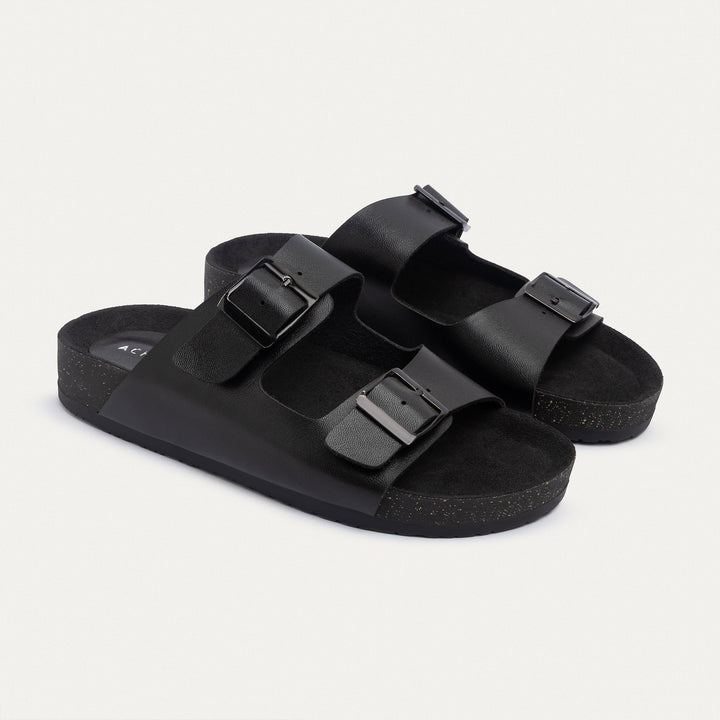 Luxe Twin Buckle Slides “ Black